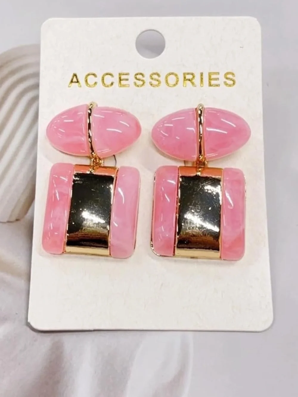 Anthropologie Pink Resin and Gold Drop Earrings